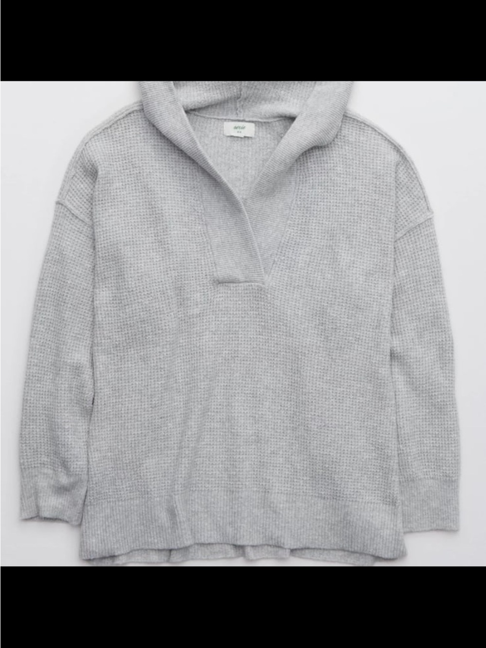 Aerie Cozy Up Hooded Gray Waffle-Knit Pullover Sweater